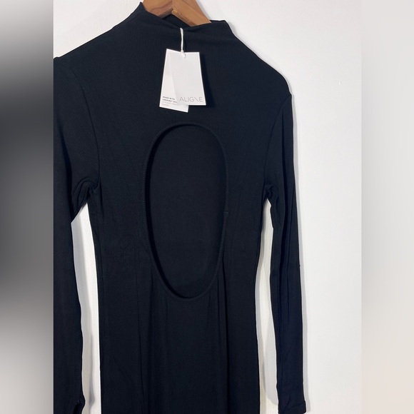 New Aligne.Co Gemma Black ribbed maxi dress circle open back form fitting - Picture 4 of 13